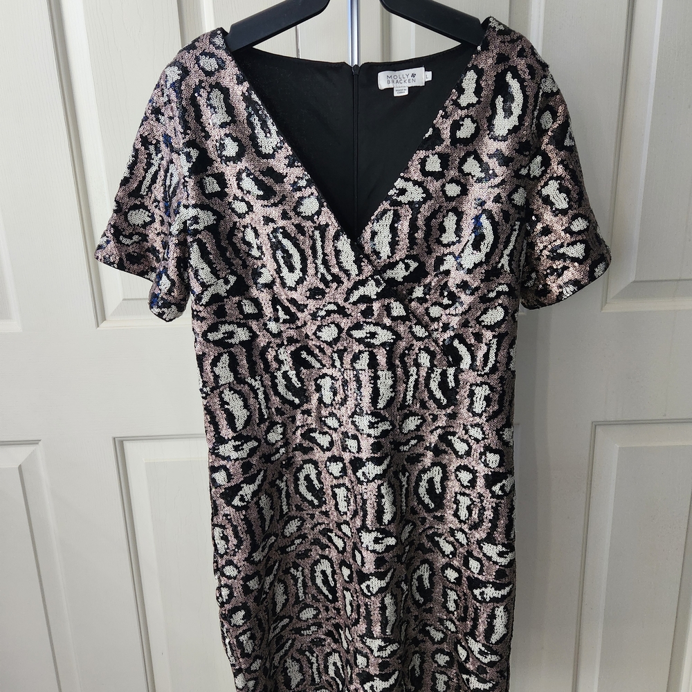 Molly Bracken Black and Pink Sequin Mini Dress